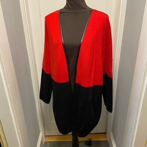 Charter Club Red Black Color Block Cardigan EUC XL